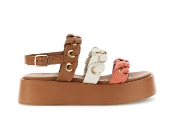 sandalias de 3 tiras en piel napa con ojales y enhebrado multi coral 38