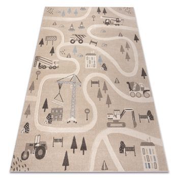 Alfombra Kiddo 6111 Crema Calles, Construcción Para Niños, Sensorial 180x270 Cm