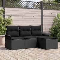 conjunto de sofa de jardin de 4 piezas con cojines negro poliratan v8991 unico  negro