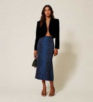 Twinset para mujer. 262TT2590 Falda midi de crepé con estampado de pitón azul (40), Casual, Viscosa