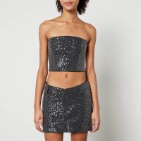 rotate birger christensen sequinned denim cropped top - dk 36uk 10