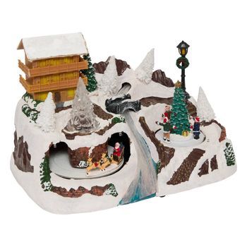 Chalet De Pueblo Iluminado Y Árbol De Navidad 17 Led L.31cm