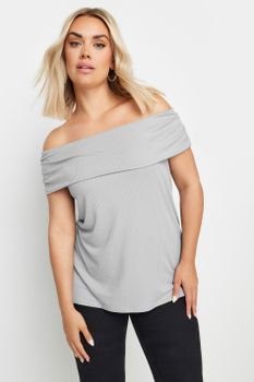 Limited Collection Top Gris Bardot, Mujer Curvy Y Tallas Grandes, Limited Collection