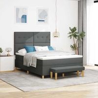 vidaxl cama tipo box spring con cabecera gris oscuro 190 x 140 cm tela