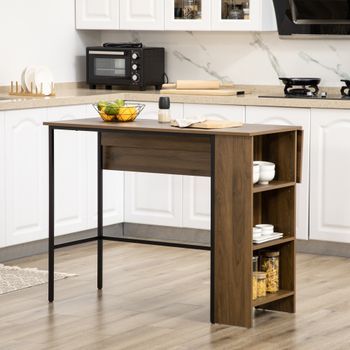 Mesa De Bar De Melamina De Madera Metal Homcom 120x76x91,4 Cm-marrón