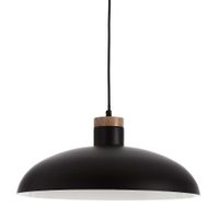 lampara techo pantalla metalica negro y madera