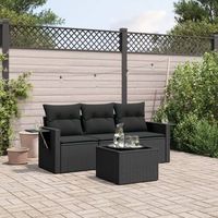 conjunto de sofas jardin 4 uds  mueble jardin mesa y sillas con cojines ratan sintetico negro cfw908049