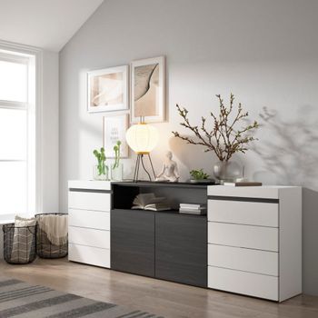 Cómoda efecto madera blanco y negro 214x35x75cm