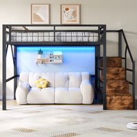 litera de 140x200 metalica con led escaleras con espacio de almacenamiento espacio libre para cambiarse negra sin colchon