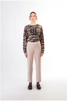 pantalón recto con cintura elástica champagne