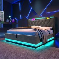 cama doble tapizada con almacenamiento hidraulico cabecero tapizado led con control remotoapp usb tipo-c 180x200 cm gris
