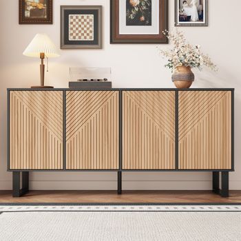 Aparador - Mueble Para Salón Y Entrada - Mdf Y Partículas - Negro Y Natural (160x38x75cm)