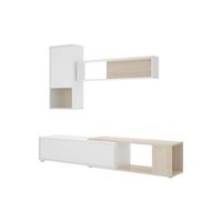 composicion de salon obi modulo superior con vitrina y mueble de tv blanconatural