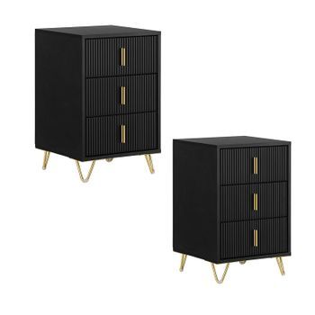 Set De 2 Mesitas De Noche Mesa Auxiliar Mobiliario De Salón Moderno Con 3 Cajones Negro 40 X 40 X 63 Cm Fbt115-l-schx2 Sobuy Es