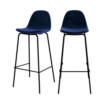 Set de 2 sillas de bar en terciopelo azul oscuro 75 cm