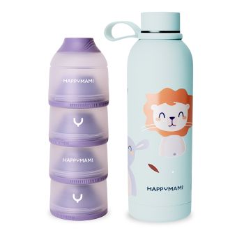Pack termo y dosificador de leche en polvo Happymami Menta Suave Violeta Seda
