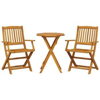 Juego Bistró Pleglable 3 Uds | Conjunto De Mesa Y Sillas Madera Maciza Acacia