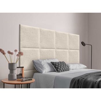 Dhome Cabecero Tapizado Para Camas De 145cm Compuesto De Paneles Autoadhesivos Intercambiables De Lino Natural Cama Lujo Dormitorio Acolchado (beige, 145cm)