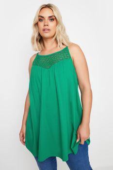 Yours Top De Algodón Verde Sin Mangas Canesú De Crochet, Mujer Curvy Y Tallas Grandes, Yours