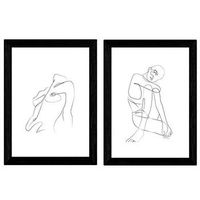 set de 2 laminas con solo trazo desnudo de mujer sentada y de pie posters con sola linea a4 con marco - nacnic