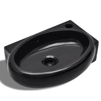 Lavabo Redondo De Cerámica Con Orificio De Grifo/desagüe Negro Vidaxl