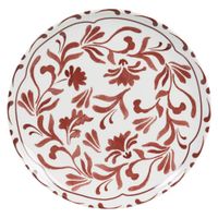 plato llano de ceramica blanca y flores burdeos