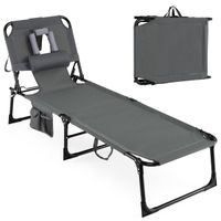 costway tumbona plegable exterior reclinable agujeros cara brazos respaldo ajustable bolsillos portatil playa piscina 150kg gris