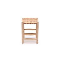 taburete de madera natural y cuero etnico artesanal 40x35x35cm