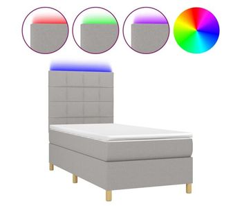 Cama box spring colchón y luces led tela gris claro 90x200 cm bloques con cuadros