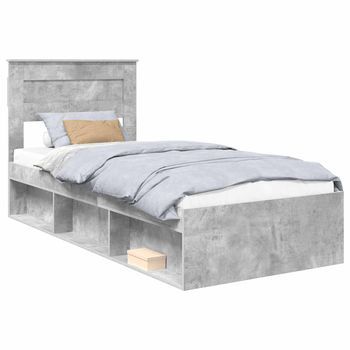 Cama Individual | Cama Para Adulto | Estructura De Cama Concreto 90 X 200 Cm Madera De Pino Macizo