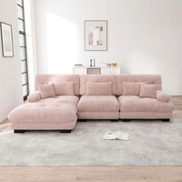 sofa esquinero sofa en forma de l para salon sofa cama profundo con otomana en pana chenilla rosa