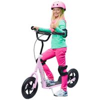 homcom patinete para ninos de 5 anos scooter de 2 ruedas de 12 pulgadas con freno y manillar ajustable en altura 120x52x80-88cm rosa   aosom espana