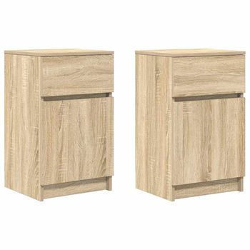 Juego De 2 Mesitas De Noche - Mesillas Madera Ingeniería Roble Sonoma 39x35x65 Cm Mc5968