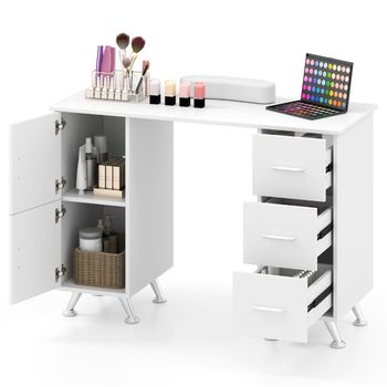 Costway Mesa de Manicura con Cajones Soporte para Muñeca Piernas de Metal Estación de Trabajo para Salón de Belleza 108 x 45 x 76 cm