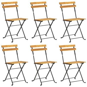 Pack 6 Uds Sillas De Jardín | Silla De Exterior | Sillón Plegables Madera Maciza Acacia Y Acero