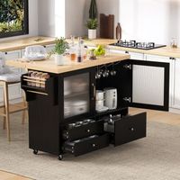 isla de cocina con ruedas mesa extensible de 100 cm y almacenamiento negra y madera