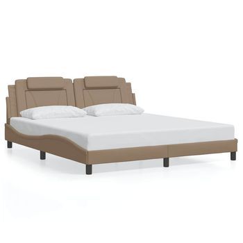 Cama Doble | Cama Para Adultos | Estructura De Cama Cabecero Cuero Sintético Capuchino 180x200cm
