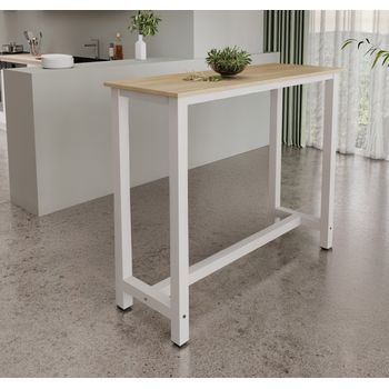 Mesa Alta | Patas De Metal | 120x100x40cm | Barra De Cocina | Modelo Ani | Blanco Y Sonoma