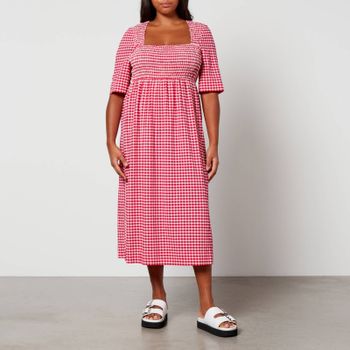 Ganni Smocked Checked Seersucker Dress - EU 40/UK 12