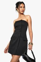 vestido mini entallado palabra de honor con botonadura doble negro