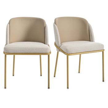 Juego De 6 Sillas De Comedor Modernas Con Patas Ajustables Antideslizantes, Piel Sintética Y Hierro, Sillas Beige Y Caqui