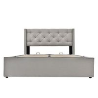 cama con almacenaje acolchada 140x200cm en tejido de algodon con somier de laminas gris claro