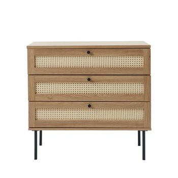 Cómoda de 3 cajones de madera y metal l80cm - madera clara