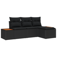 juego de sofa de jardin de 4 uds con cojines negro poliratan acacia cfw558875