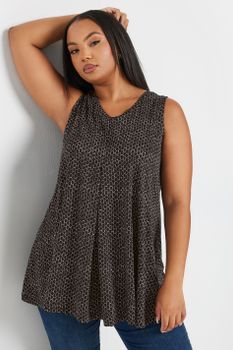 Yours Top Sin Mangas Con Vuelo Negro Estampado Geométrico, Mujer Curvy Y Tallas Grandes, Yours