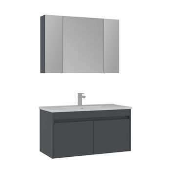 Conjunto De Mueble Con Lavabo Y Espejo (2 Piezas)  - 100 X 45 X 52 Cm - Antracita Mate