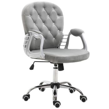 Vinsetto Silla de Escritorio de Terciopelo con Altura Ajustable Reposabrazos y Decoraciones de Diamantes 59,5x60,5x95-105 cm Gris