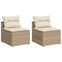 2 uds sofa de jardin  sofa de exterior sin reposabrazos y cojines ratan pe beige