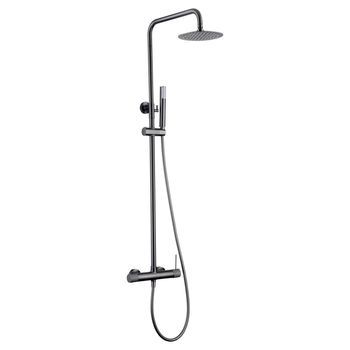 Set Ducha Monocomando Negro Gunmetal En Acero Y Latón Con Barra Extensible Y Soporte Anticalcáreo
