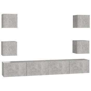Set De Muebles De Tv | Mueble De Salón | Gabinete De Tv 6 Pzas Madera Contrachapada Gris Hormigón